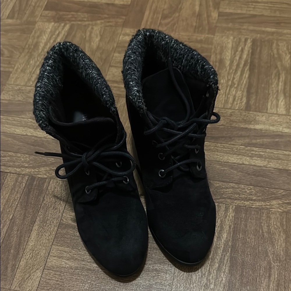 Black Ankle Boots with Knit Cuff